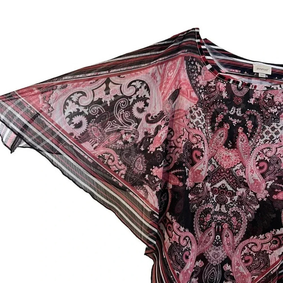 Avenue Blouse Size 14/16 Rhinestone Studded Flared Sleeves Layered Paisley Top - Picture 5 of 8